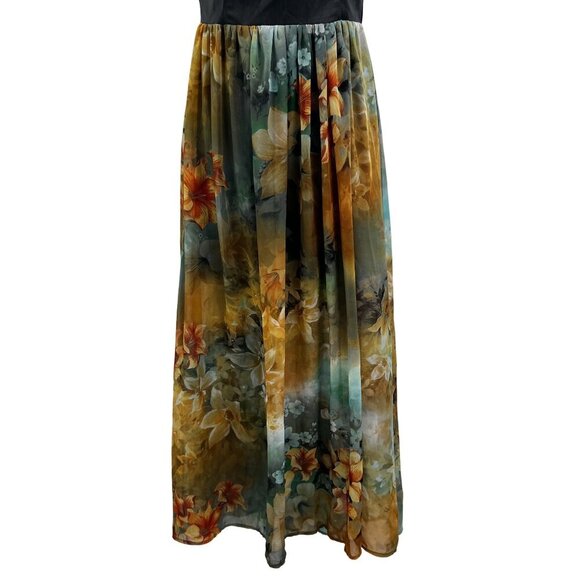 Black M Vegan Leather Cutout Floral Chiffon Maxi Sleeveless Dress Feminine Edgy - Picture 2 of 15